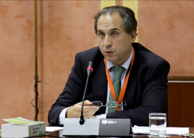 Miguel Agudo durante su comparecencia en el Parlamento de Andalucía