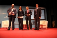 De izquierda a derecha, Antonio Hernández Rodicio, María Blasco, Javier Solana y José Carlos Gómez Villamandos 