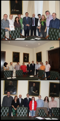 De arriba a abajo, el rector y el vicerrector de Personal con representantes de CCOO, CSIF y UGT.