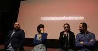 De izquierda a derechas, el productor Óscar Huertas, la coordinadora de la UCCi Elena Lázaro y los directores Emilio García y Manuel González